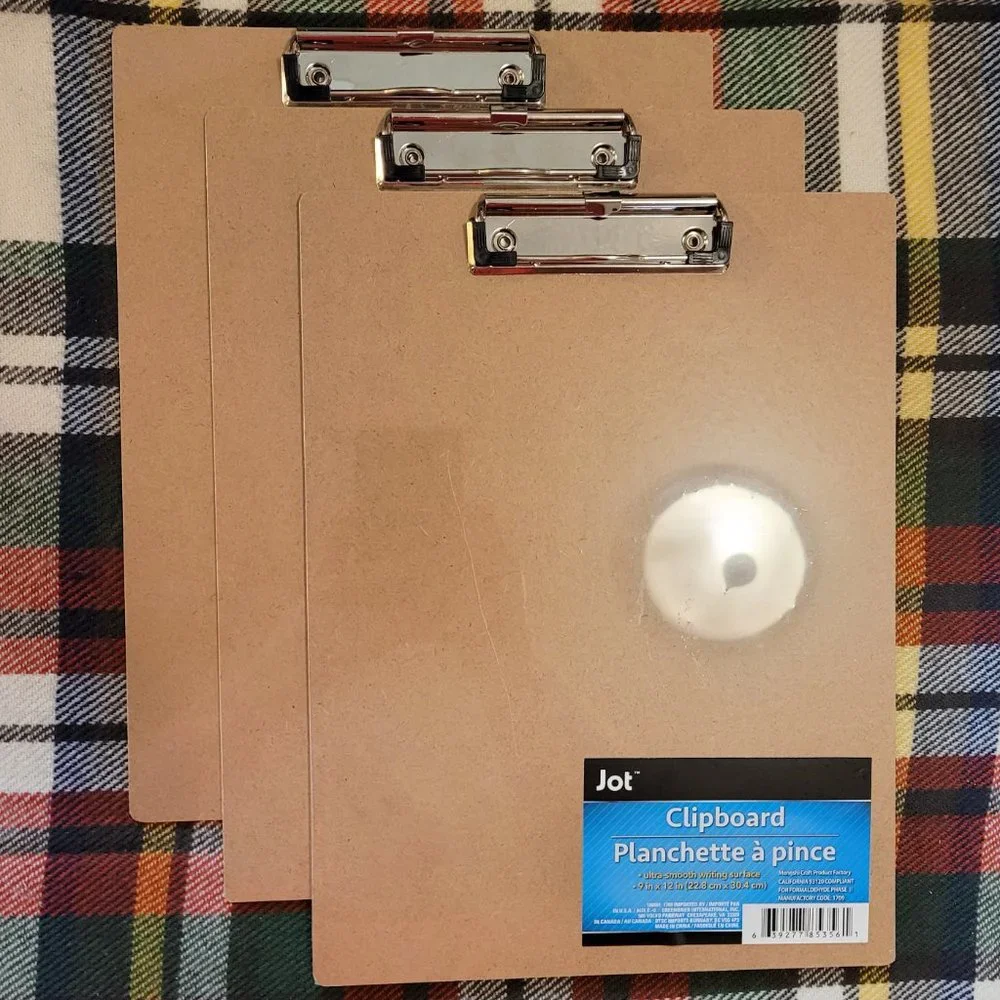 5 Clipboards (4 x natural, 1 x marbled), lightweight, new/unused